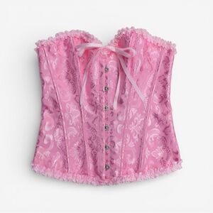 NO BRAND Boned Pink Ruffle Romantic Corset Top